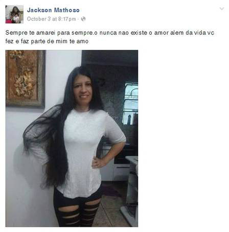 Segurança mata a ex-mulher após fazer declaração em rede social: ‘Amor além da vida’ Jackson Mathoso fez uma declaração de amor à mulher pouco antes de matá-la Foto: Reprodução / Facebook