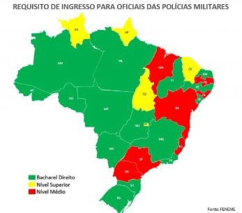 Polícia Militar terá primeira formação de Oficiais no Estado Maioria dos estados já pede o curso de Direito para ingresso na PM, como Oficial.