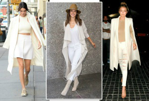 Branco com bege: a regra de moda que as famosas decidiram quebrar em 2015 Branco com Bege: Kendall Jenner, Alessandra Ambrosio e Gigi Hadid - Foto: Reprodução Instagram/Getty images)