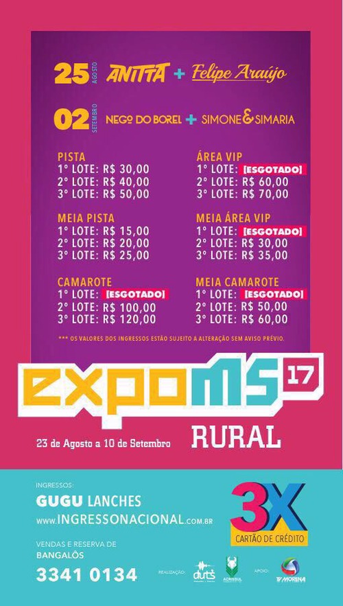 Confira agora as datas dos shows da Expo MS Rural 2017 Confira agora as datas dos shows da Expo MS Rural 2017