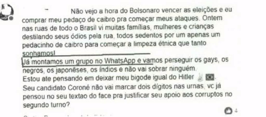Empresário vira réu por crime de ódio ao dizer que bateria em negros e gays na eleição passada Print da postagem. (Foto: Reprodução site TJMS)