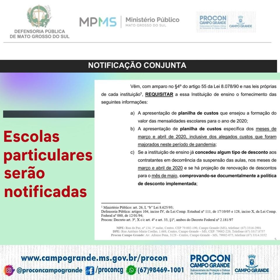 Escolas particulares são notificadas para apresentarem planilha de custos e de descontos em mensalidades