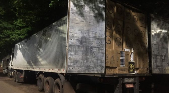 Caminhão com cigarro contrabandeado foi interceptado na MS-164 (Foto: Divulgação)