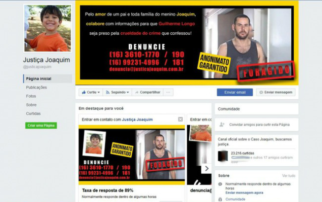 Justiça tem 31,6 mil processos de presos como o do goleiro Bruno Pai do menino Joaquim investiu R$ 2 mil em anúncio no Facebook para encontrar padrasto acusado pelo assassinato. (Foto: Reprodução/Facebook)