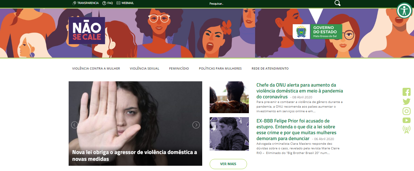 Site aborda as diversas formas de violências de gênero além de apresentar procedimentos e rede de atendimento.