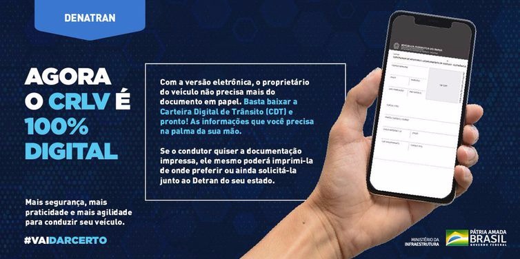 Segundo o Contran, o motorista poderá, opcionalmente, utilizar uma via impressa do CRLV-e, que terá a mesma validade do documento digital - Divulgação Ministério da Infraestrutura
