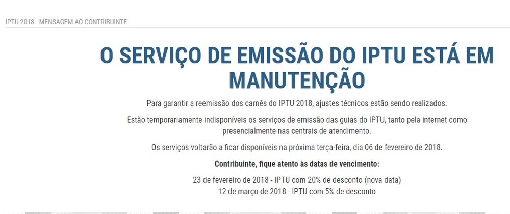 Aviso para quem acessa o site do IPTU 2018 de Campo Grande (MS) para imprimir o boleto sem a taxa de lixo (Foto: PMCG/Reprodução)