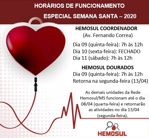 Hemosul funcionam até meio-dia nesta quinta-feira santa