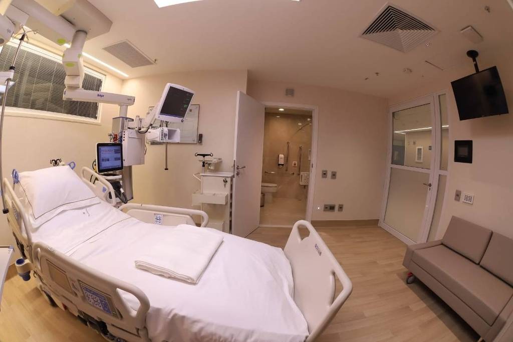 Cirurgia de Bolsonaro é concluída após cinco horas Leito do quarto do hospital, igual que o presidente irá ficar. Divulgação