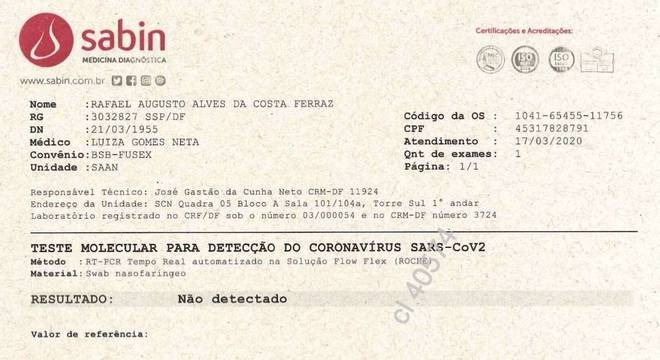 Rafael Augusto é um dos codinomes usados por Bolsonaro ao fazer os testes
Reprodução