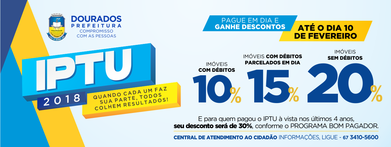 Parcela única e 1º parcela do IPTU de Dourados vence neste sábado