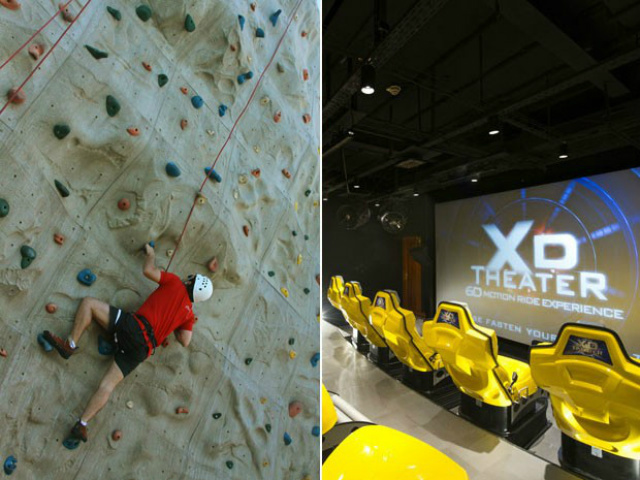 Parede de escalada e cinema 4D estão entre as atrações (Foto: Pullmantur/Divulgação e MSC/Divulgação)