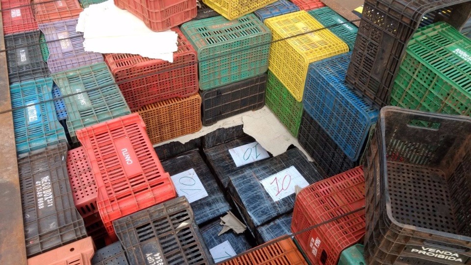 Dupla é presa levando maconha para São Paulo em caminhões de fruta Droga estava escondida sob caixas para transporte de frutas - Fotos: Osvaldo Duarte