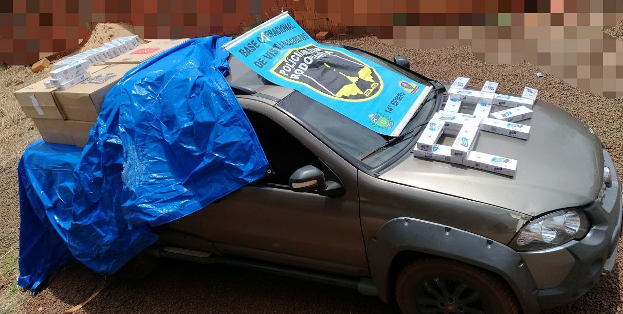 PRE apreende contrabando de cigarros em pick-up na MS-164 PRE apreende contrabando de cigarros em pick-up na MS-164