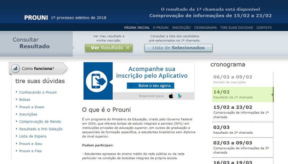 Prouni divulga resultado com listas de aprovados; site apresenta falha