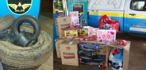Foram apreendidos 27 volumes de produtos sem nota. (Foto: Divulgação/ Polícia Rodoviária)