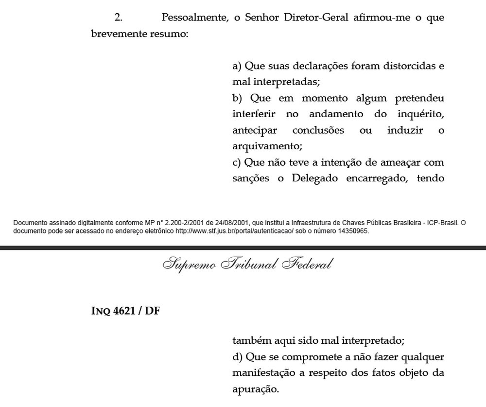 Ministro do STF diz que diretor-geral da PF negou interferência em investigação de Temer Despacho assinado pelo ministro Luís Roberto Barroso, do Supremo Tribunal Federal, relata teor de encontro com o diretor-geral da Polícia Federal, Fernando Segovia (Foto: Reprodução/Supremo Tribunal Federal)