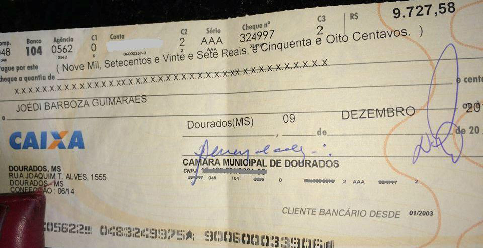 Cheque referente ao salário de 40 dias - Foto rede social facebook