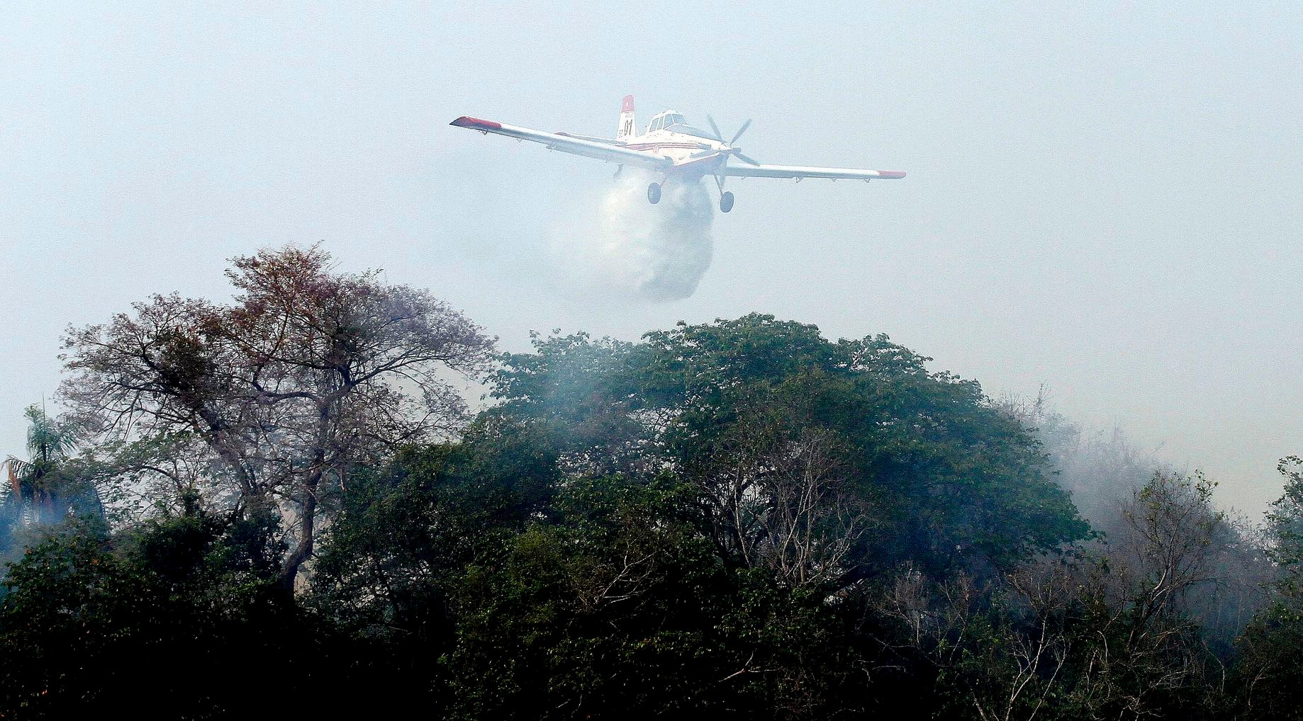 Combate aéreo e terrestre caminha para extinguir fogo na fazenda Caiman Aeronave do Corpo de Bombeiros do DF realizou doze lançamentos de água na manhã de sábado. Saul Schramm