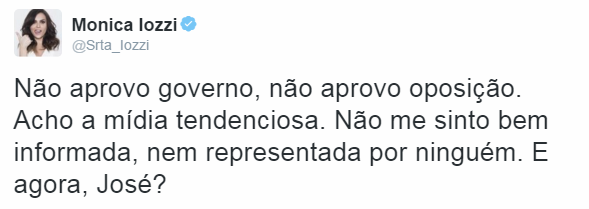 Monica Iozzi se pronuncia no Twitter: “Somos um povo que se informa apenas por manchetes do JN…”