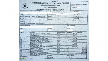 Holerite que demonstra remuneração de R$ 146,9 mil de auditor fiscal da prefeitura de Campo Grande (Foto: Reprodução/G1 MS)