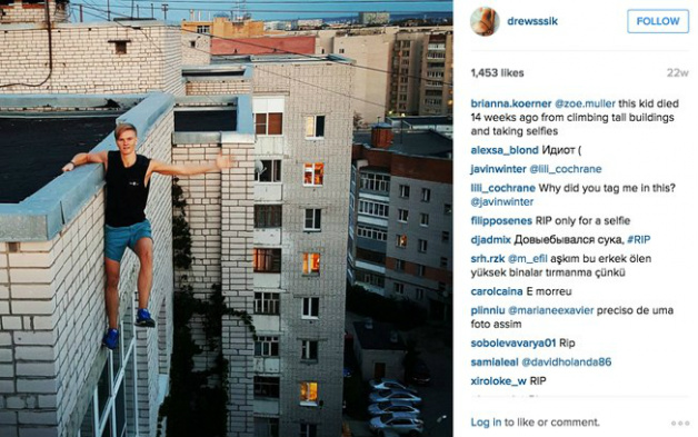 Russo que alimentava o Instagram @drewsssik caiu antes de tirar uma selfie em local perigoso
