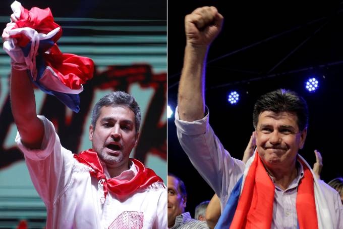 Os candidatos à presidência do Paraguai Mario Abdo Benitez, do Partido Colorado, e Efraín Alegre, da coalisão GANAR (Andres Stapff - Jorge Adorno/Reuters)