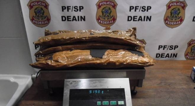 Droga apreendida pela Polícia Federal no aeroporto de Guarulhos, em São Paulo. Divulgação Polícia Federal