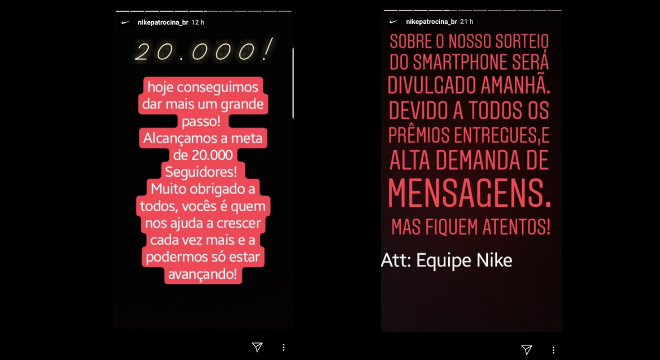 Perfis fakes criam promoções no Instagram para enganar seguidores Perfil falso usa o nome de uma grande empresa esportiva para se promover. Reprodução
