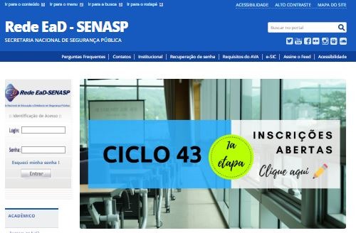 Estão abertas as inscrições para cursos da Rede EaD da Senasp Estão abertas as inscrições para cursos da Rede EaD da Senasp