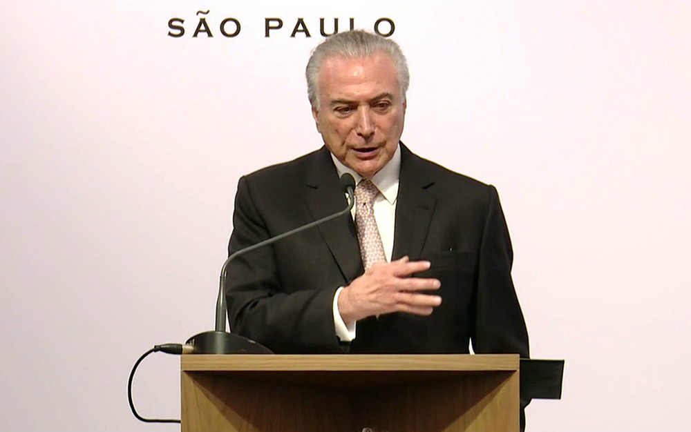 Reformas geram "incompreensões típicas da democracia plena", diz Temer O presidente Michel Temer discursa durante a inauguração da Japan House em São Paulo (Foto: GloboNews/Reprodução)
