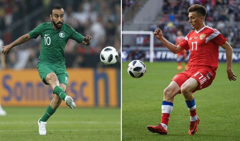 Rússia e Arábia Saudita fazem a abertura da Copa do Mundo Os dois destaques das equipes: o atacante Al Sahlawi e o meia Aleksandr Golovin - Foto: Divulgação/Fifa/WCO 18