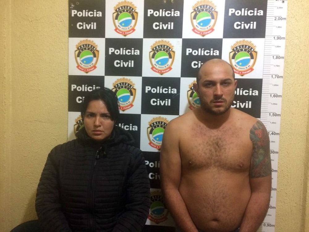 Casal é preso por envolvimento no atentado contra prefeito de Paranhos Gabriel Queiroz e sua esposa, Djuly Priscilla Pena Couto foram presos em Rio Brilhante nesta madrugada por suspeita de participação no atentado contra o prefeito de Paranhos. (Foto: Polícia Civil/Divulgação)
