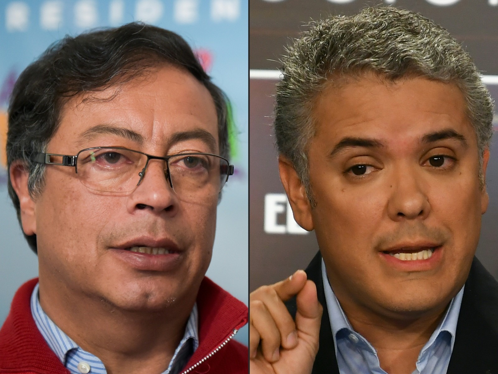 Gustavo Petro, à esquerda, e Iván Duque, à direito, disputarão segundo turno de eleições na Colômbia (Foto: Luis Acosta, Raul Arboleda/AFP)