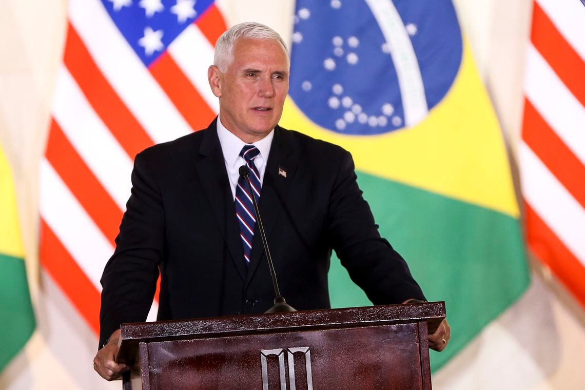 Pence visita hoje em Manaus abrigo de venezuelanos O vice-presidente do EUA, Mike Pence, durante declaração à imprensa, no Palácio Itamaraty./Marcelo Camargo/Agência Brasil