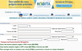 Habitação vai sortear 54 lotes para financiamento a população carente Página de cadastramento no site da Empresa Municipal de Habitação (EMHA), em Campo Grande (MS), para o sorteio de 54 lotes para famílias carentes (Foto: Reprodução/G1 MS)