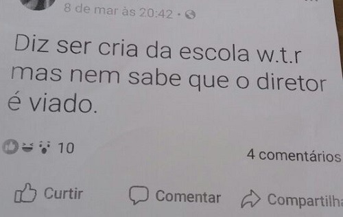 Postagem com insultos ao diretor que foi anexada à queixa registrada na polícia - Reprodução