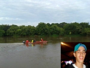 Jovem some após pular no Rio Dourados Até o momento o jovem ainda não foi encontrado- Fotos:Reprodução / Facebook e Arquivo / Renato Vessani - Vicentina Online