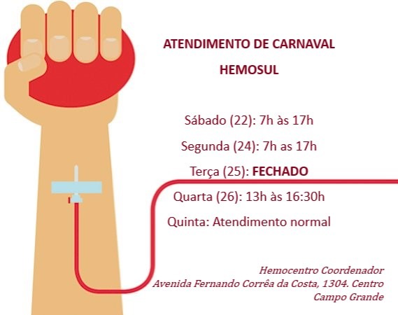 Hemosul divulga cronograma de atendimento de carnaval Hemosul divulga cronograma de atendimento de carnaval