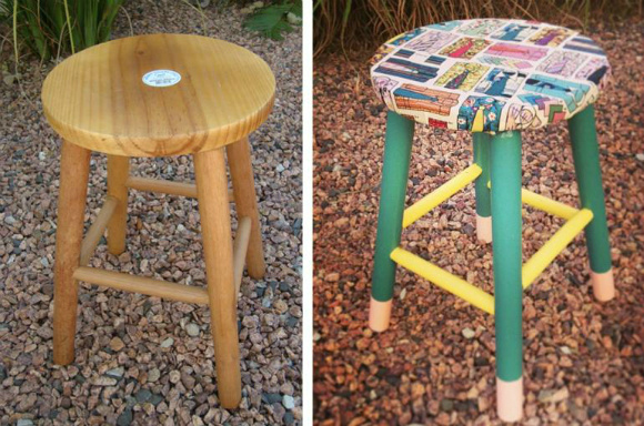 Banco de madeira repaginado com a técnica do faça você mesmo (Fotos: Letícia Bernardino)