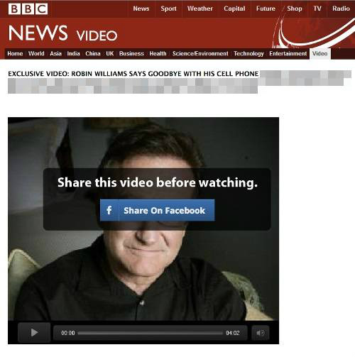 Golpe no Facebook usa falso vídeo de despedida de Robin Williams Suposto vídeo
Foto: Divulgação