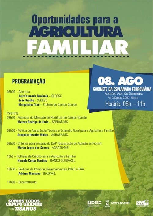 Prefeitura promove palestra sobre agricultura familiar nesta terça Prefeitura promove palestra sobre agricultura familiar nesta terça