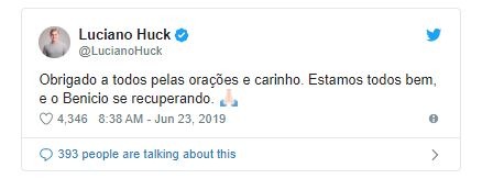 'Benicio está se recuperando', diz Luciano Huck após cirurgia do filho 'Benicio está se recuperando', diz Luciano Huck após cirurgia do filho