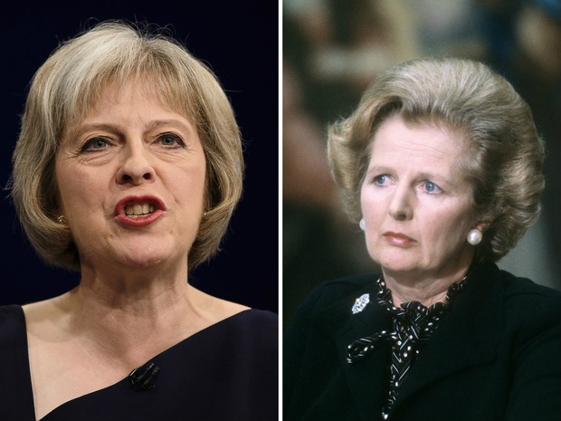 Fotos mostram a nova premiê Theresa May e a 'Dama de Ferro' Margaret Thatcher, primeira-ministra que deixou o cargo em 1990 (Foto: Leon Neal e Gabriel Duval/AFP)