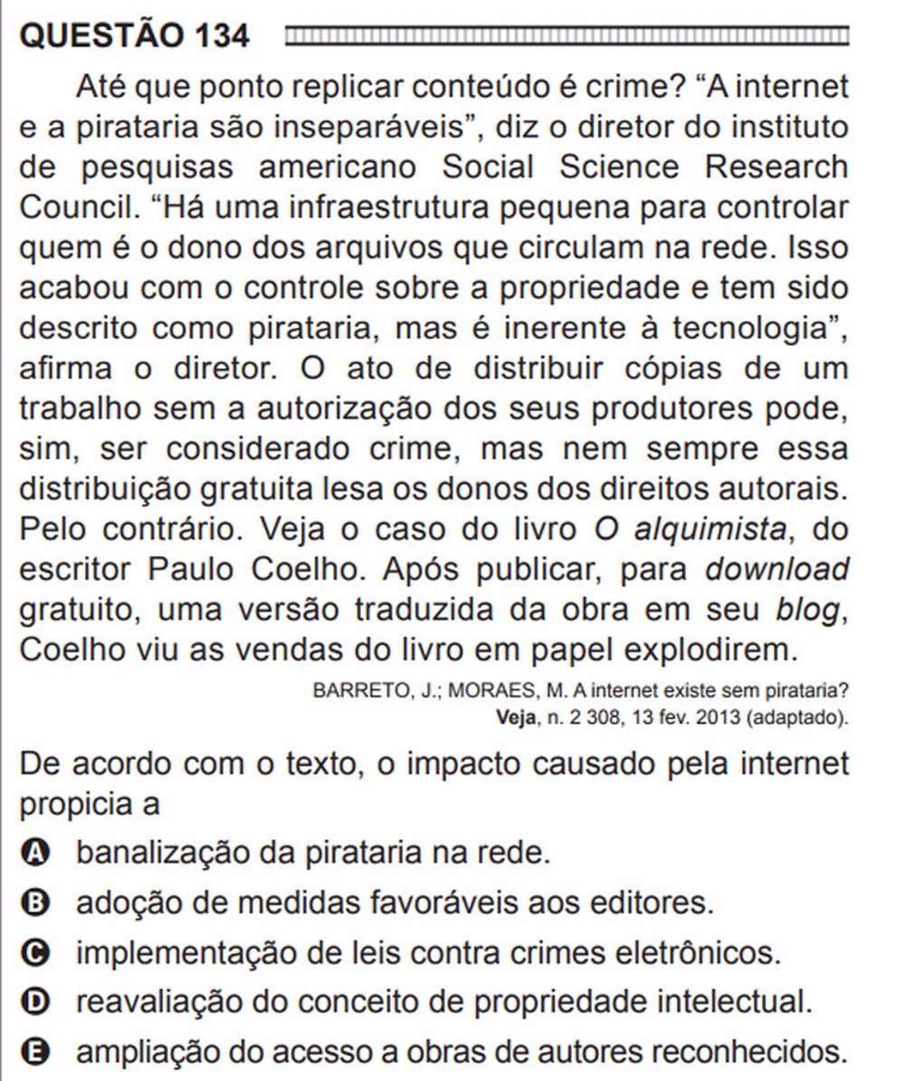 Linguagens no Enem: veja quais temas mais caem e questões resolvidas de provas anteriores Enem - questão 134 - prova cinza 2016 (Foto: Reprodução)