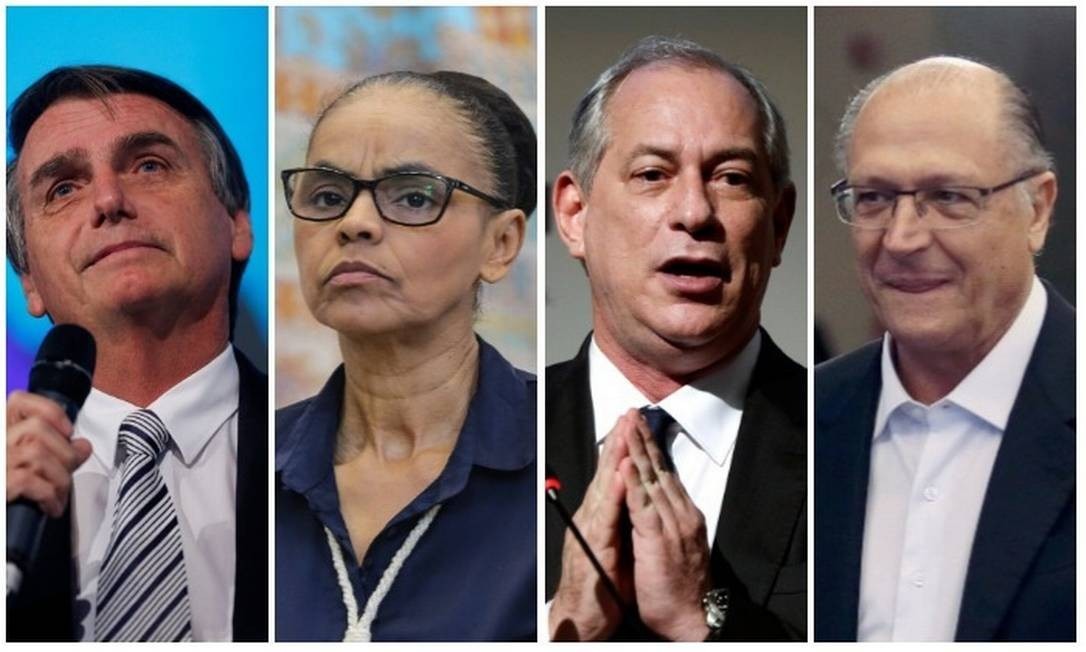Os pré-candidatos à Presidência Jair Bolsonaro (PSL), Marina Silva (Rede), Ciro Gomes (PDT) e Geraldo Alckmin (PSDB). O Globo/Arquivo