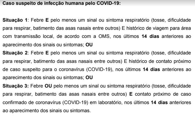 Trecho da nota técnica das SES destaca o que pode ser considerado um caso suspeito. SES