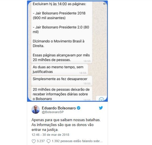 Perfis de apoio a Bolsonaro são deletados pelo Facebook