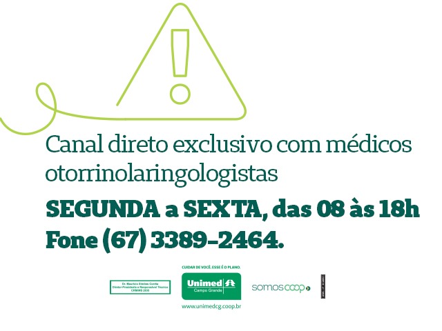 Cooperativa cria canal de atendimento para pacientes com sintomas ligados a ouvido e garganta Divulgação