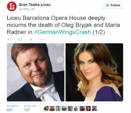 Copyright British Broadcasting Corporation 2015 Maria Radner e Oleg Bryjak eram cantores de ópera e haviam se apresentado em Barcelona